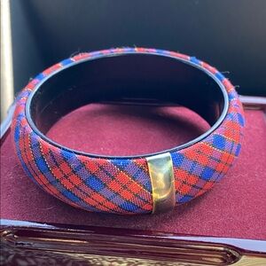 Vintage Blue and Red Plaid or Tartan Bangle Bracelet